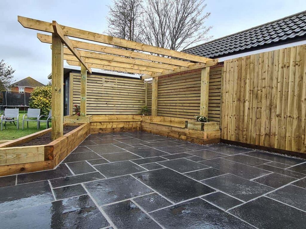 Black limestone paving