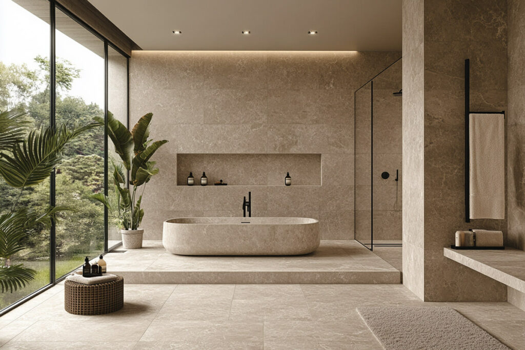 Porcelain tiles with stone effect