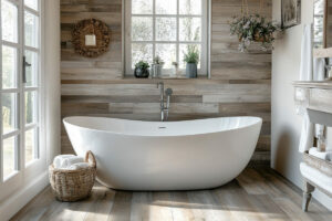 porcelain tiles in the bathroom with wood effect