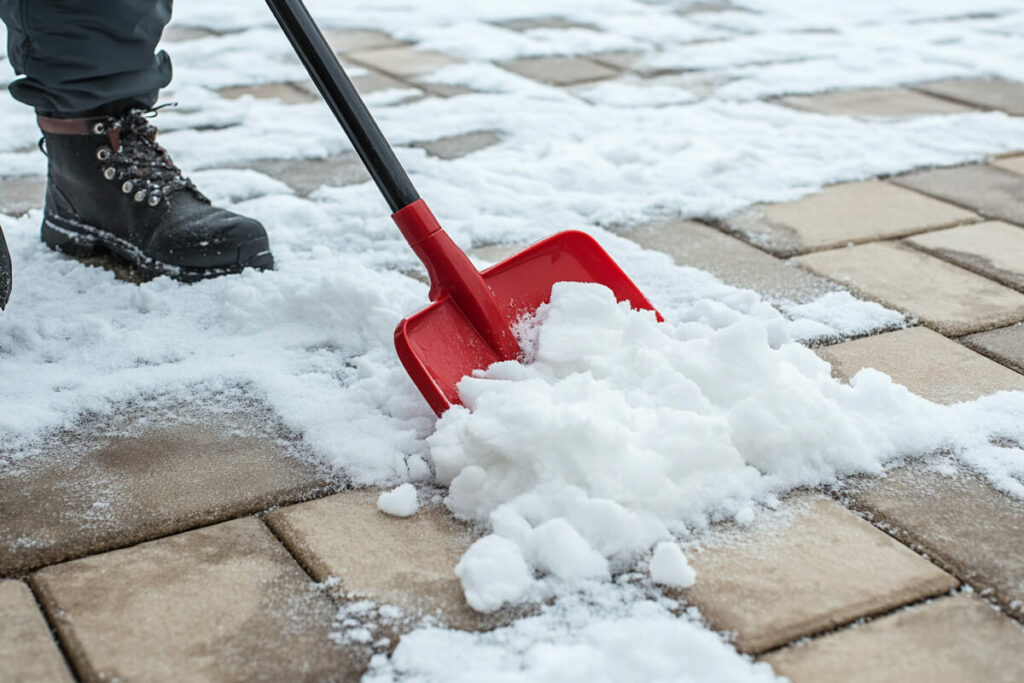 Cleaning snow on porcelain paving