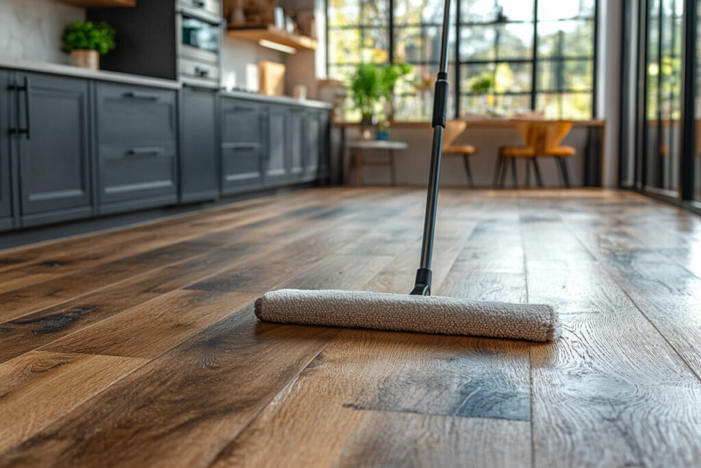 Cleaning kitchen floor tiles