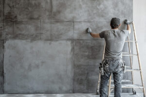 Porcelain tile installation on a painted wall