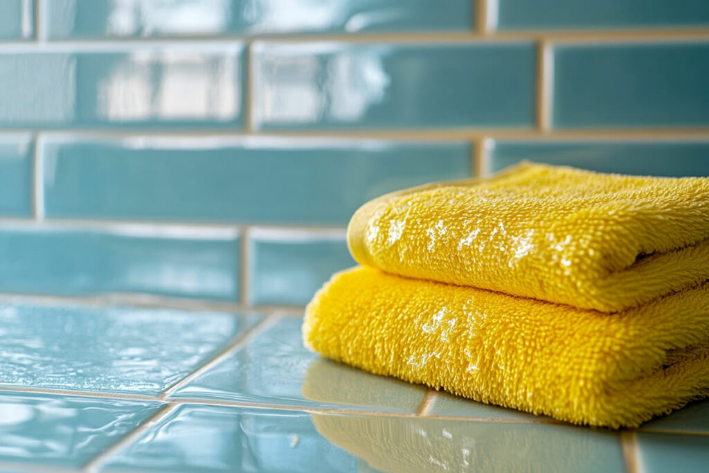 yellow microfiber to clean bathroom tiles